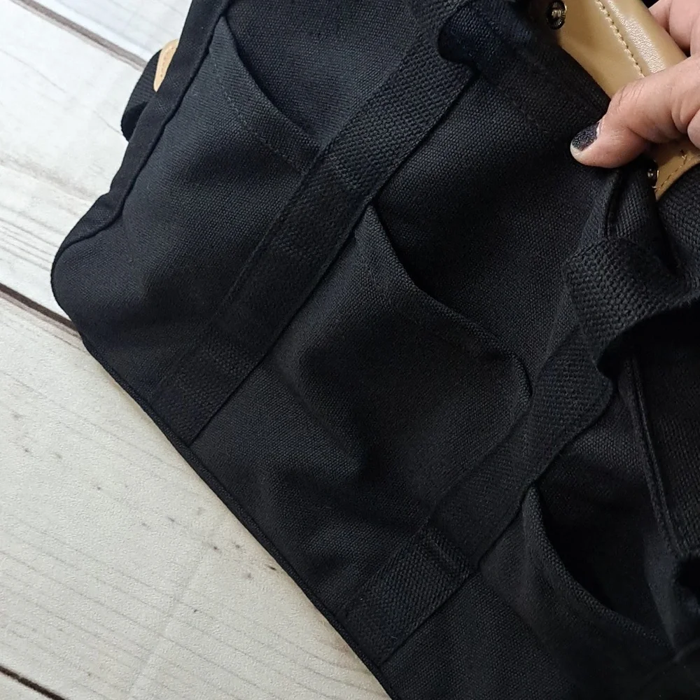 Stylish Black Canvas and Tan Accents Tote Bag